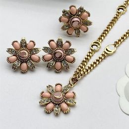 earrings necklace three synthetic ring wedding Jewellery sets new style fashion light luxury series brand flowers aretes Colour flowe263a