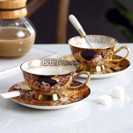 Coffee Cup Set Gustav Klimt Bone Chinese Ceramic Tea Set Klimt Kiss Luxury Gift Porcelain Drinking Set Tea Cup and Saucer T220810257d