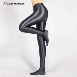 LEOHEX Spandex GLOSSY OPAQUE Pantyhose Shiny high waist Tights Sexy Stockings yoga pants training women sports leggings fitness H2199A