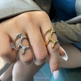 Solitaire Ring Silver Gold Colour Trend Vintage Elegant Irregular Hollow Branches Adjustable Rings for Women Fine Party Jewellery Y2k Style 230908