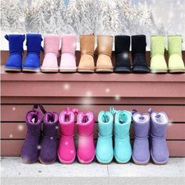 kids Bailey 2 Bows Boots Genuine Leather toddlers Snow Boots Solid Botas De nieve Winter Girls Footwear Toddler Girls Boots 02228H