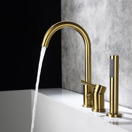 3 Holes Deck Mount Bathtub Faucets 100% Brass Pull Out Shower Faucet Bath Tub H & Cold Mixer Water Tap330c