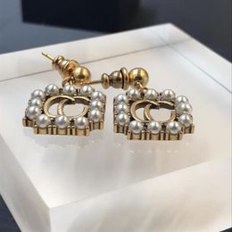 Charm Earrings designer for women fashion luxury brand designers pearl square frame brass letter pendant luxurys earring travel pa309Q