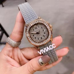 Classic women crystal ice diamond Nautilus Watches multicolor rubber clock Lady dress Mosaic Carving dial Quartz watch 36mm2570