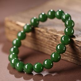 Natural Hetian jade spinach green jasper bracelet vegetarian circle bracelet women's summer beads beaded jade male couple hand ornaments