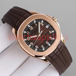 Gold Mens watches Elegant movement Automatic movement Pat 40mm comfortable rubber strap waterproof Auto Date luminous wristwatches287H