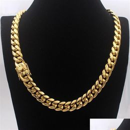 Chains Men Cuban Chain Necklace Stainless Steel Jewelry High Polished Hip Hop Curb Link Double Safety Clasps 18K Stamped 14Mm From249G