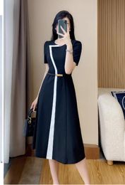 Basic Casual Dresses Summer Elegant Color Blocking Vintage Dress Women Simple Basic Office Dresses Big Swing A-line Casual Party Vestidos 2024