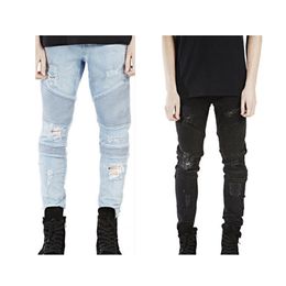 Whole-represent clothing designer pants slp blue black destroyed mens slim denim straight biker skinny jeans men ripped jeans 238m