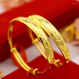 Bangle Fashion Gold Colour Women's Wedding Engagement Bangles Printed Slidable Bracelet Heart Lucky Words Jewellery Gifts