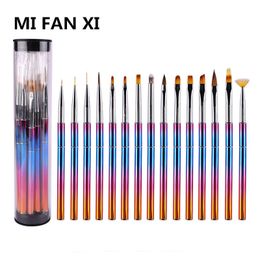 Nail Brushes Rainbow Metal Brush Art Line Painting Crystal Acrylic Thin Liner Drawing Pen Manicure Tools 230909