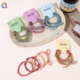 4pcs/set Korea Style Colorful Stripe Hair Rope Children Baby Girl Candy Rubber Hair Bands Lovely Cartoon Solid Scrunchies 2647