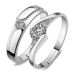 Update Adjustable Silver Ring Diamond Cubic Zirconia Solitaire Rings Couple Engagement Wedding for Women Men Fashion Jewelry