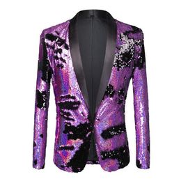 Men's Suits & Blazers 2021 Tide Men Double-Color Purple Black Gold White Sequins Blazer Fashion Punk Nightclub Bar DJ Singers2693