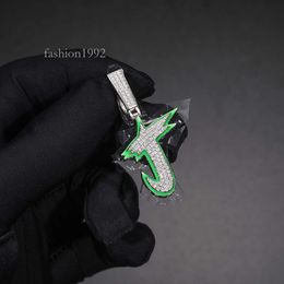 Fine Jewellery Tennis Cuban Chain Sterling Sier Vvs Moissanite Diamond Glow in the Dark Custom Initial Letter Pendant