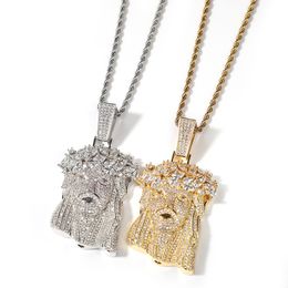 Hip Hop Rapper Men shiny diamond pendant gold silver necklace big size Jesus pendant zircon jewelry night club accessory sweater rope chain 24inch 1842
