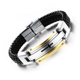 Fashion Titanium Steel Genuine Leather Charm Bracelets For Women Retro Simple Cross Chain Bangle Designer Luxury Jewelry Mens Gold265v