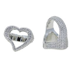 New Arrived Punk Style Heart Ring with Full Cz Stone Paved Hip Hop Rings for Men Boy Women Jewellery Whole304A