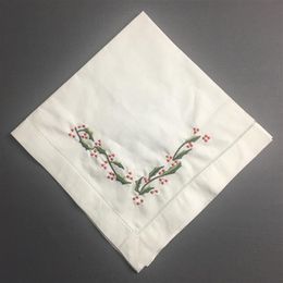 Set of 12 Home Textiles Table Napkins Linen Dinner Napkins with Hemstitched & Embroidered Floral For Wedding decoration 18x18 20x2241D