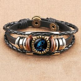 Update 12 Sign Horoscope Glass Cabochon Bracelet Multilayer Wrap Bracelets Wristband Cuff Women Fashion Jewellery Gift