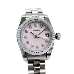 High quality 2813 Automatic movement Lady Watch Sapphire glass Small size 26mm Women Diamond Pink shell dial Bezel Stainless Steel353P