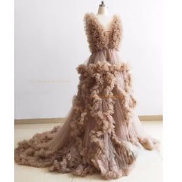 Tiffany-Umstandskleid/Rüschen-Tüllkleid für Fotoshootings/Umstandskleid mit verstellbarer Taille/Individuelle Farbe/Rockschlitz