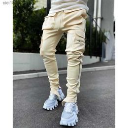 GODLIKEU Cargo Pants Spring And Autumn Men's Stretch Multi-Pocket Reflective Straight Sports Fitness Casual Trousers Joggers 4D57E