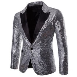 Gorgeous Rose Gold Men Show Coat Men's Shiny Sequins Suit Jacket Blazer One Button Tuxedo for Party Wedding Banquet Prom 2203281E