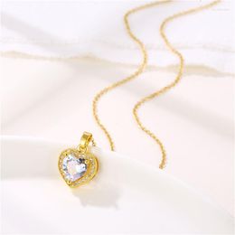 Pendant Necklaces Charm Heart Inlaid Zirconia Chain 18K Yellow Gold Filled Women Girls Jewellery Classic Wedding Bridal Gift