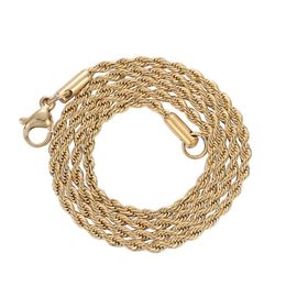 Gold Silver Plated Rope Chain Stainless Steel Necklace Chain for Woen Men Golden Fashion Twisted Rope Chains Jewelry Gift 3MM 16 18 20 22 24 30 Inches
