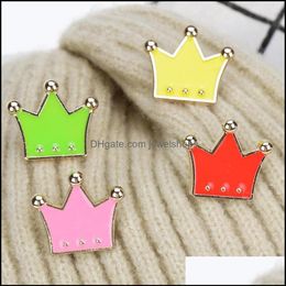Pins Brooches Color Crown Shape Brooch Pin Unisex Alloy Drop Oil Sweater Clothes Lapel Pins Europe Women Bag Hat Cowboy C Jewelsho3368