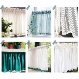 Curtain Home Decor Tulle Window Drape Rural Lace Jacquard Valance Hem Coffee Retro Short for Cabinet Door Bedroom 230909