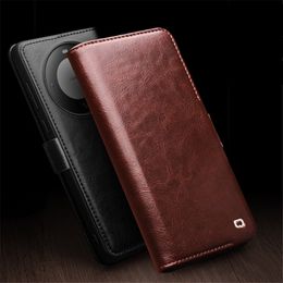 Genuine Cowhide Leather Flip Case for Huawei Mate 60 Pro/60 Retro Business Holder Cover