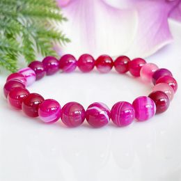 MG1516-2 Strand A Grade Pink Agate Gemstone Bracelet Healing Crystals Mala Bracelets Womens Negative Energy Protection Jewelry218h