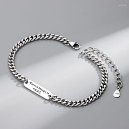 Link Bracelets Margiela MM6 Women's Bracelet 925 Silver Tag Bangles Cuban Lucky Chain Couple Jewelry