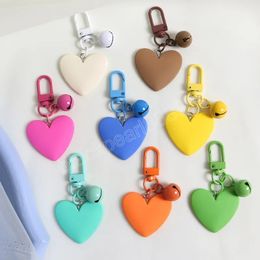 Fashion Heart Pendant Keychains with Bell Women Cute Solid Color Heart Shape Key Chains Rings Charm Bag Pendant Keyrings