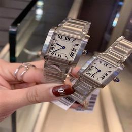 New Classic Stainless Steel Quartz Watches For Women Men Bracelet Senior Tank Series Wristwatch Couples Roman Number Watch Geometr206Q