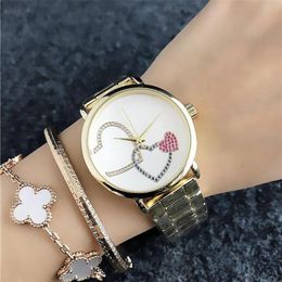 Fashion Design Women's Quartz wrist Watches for women Girl Colourful crystal Peach heart pattern Dial Metal steel band Quartz 242r