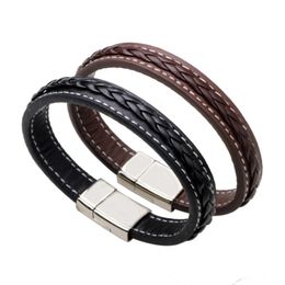 Fashion Genuine Leather Bracelet Magnetic Buckle Charm Weave Braid Bangle Cuff Wristband Men women Jewelry