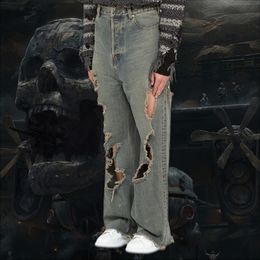 Men's Jeans NIGO Solid Color Do Old Big Destruction Denim Pants Fashion Blue Destroyed nigo6399 230909