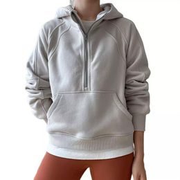 Women Autumn Hoodies Half Zipper Sweatshirt Yoga Suit Jacket Ladies Gym Top Activewear Fleece Loose Workout Pullover264R