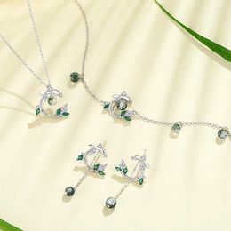 Pendant Necklaces Sterling Silver 925 Green Forest Necklace Bracelet Earrings Three Pieces Set Luxury Timbo Chain Jewellery Gift