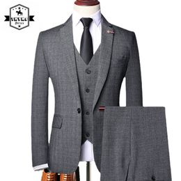 Men's Suits Blazers M6XL Jacket Vest Pants Fashion Business Formal Slim Suit 3Pces Set Male Solid Retro Grey Classic Wedding Groom Spring 230909