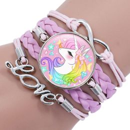 Update Multilayer Infinity Love Unicorn Bracelet Weave Carton Unicorn Glass Cabochon Bracelets Charm Kids Fashion Jewelry