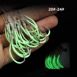 3 Sizes 20#-24# Luminous Hook With Line High Carbon Steel Barbed Hooks Asian Carp Fishing Gear 40 Pieces Lot F-70233G