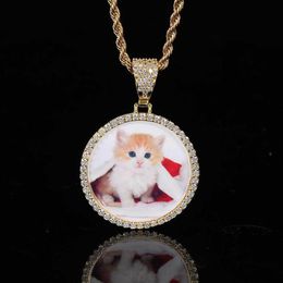 Hip Hop Customise Po Pendant Necklace Round Memorial Frame Medal Pendants Men Women Lover Couple Gift2502