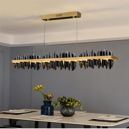 black dinning room chandelier rectangle led home decoration light fixture modern design copper kitchen island hanging lamp320L