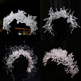 Wedding Hair Jewelry Luxury Crystal Beads Floral Bridal Headpiece Baroque Crown Pageant Diadem Headband Ornament 230909