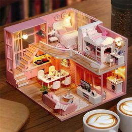 DIY Doll House Wooden doll Houses Miniature dollhouse Furniture Kit Toys for children Christmas Gift T200116238i