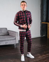 Men's Tracksuits Fashion Casual Tracksuit Sportswear Two Piece Outfits Gentlemen Suits Plaid Zipper Sets Brand Jacket Male Clothing Spring 230909